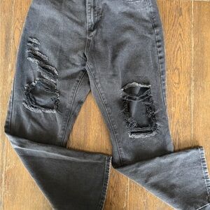 Source Unknown Black Distressed Straight Leg Jeans
